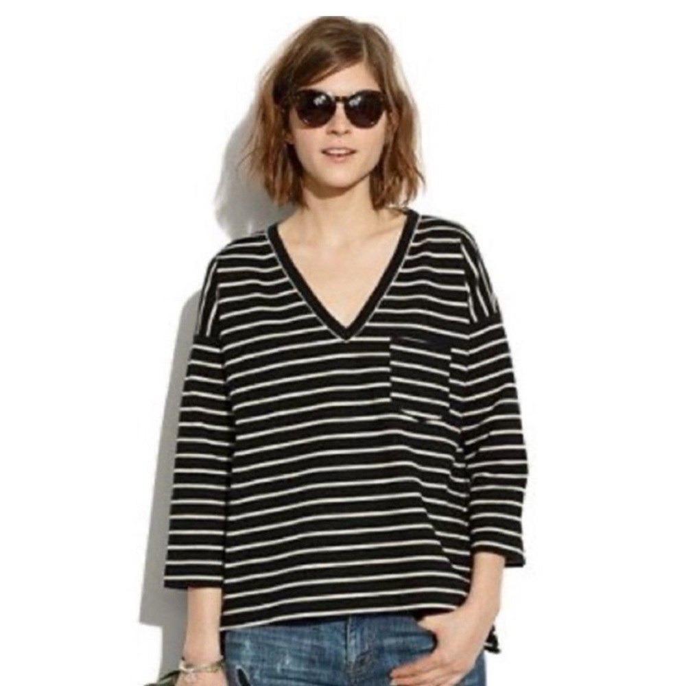 MADEWELL Striped Drop Shoulder VNeck Blouse